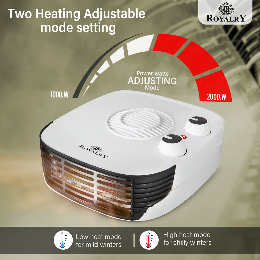 Royalry Portable Fan Room Heater 2000W — Adjustable Heat Settings & Overheat Protection