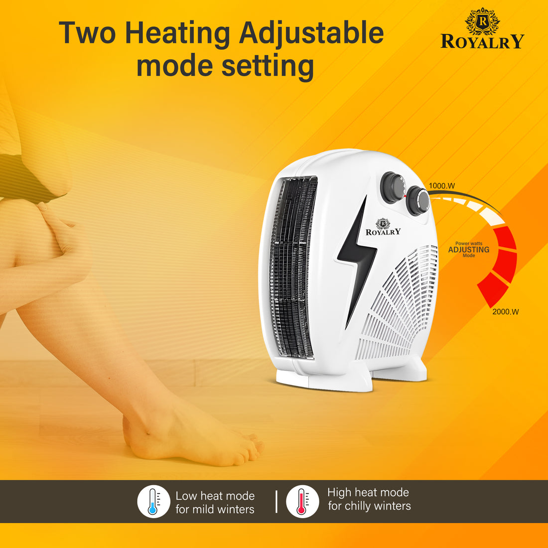 Royalry Silent Blower Room Heater – 2000W – Copper Motor with LED Indicator – Efficient Heating