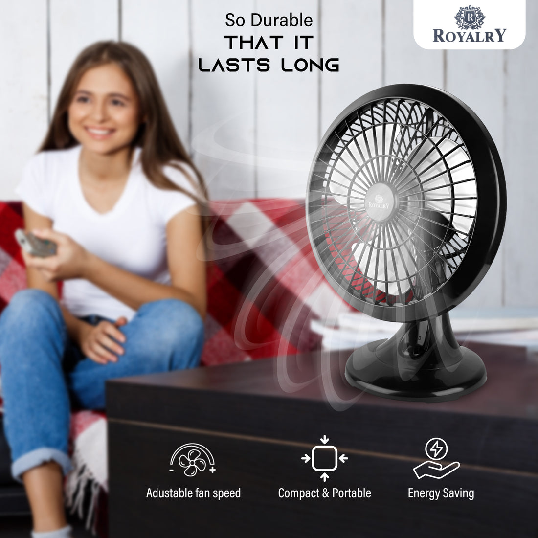 Elegant and Compact 12 Inch Cute Wall/Table Fan with Powerful Airflow, Adjustable Tilt, and Space-Saving Dual Mount Option