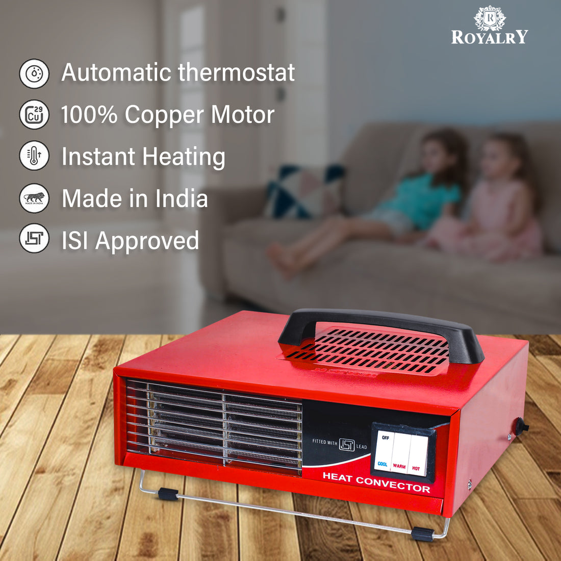 Royalry All-Metal Body Room Heater 2000W — Dual Heat Settings, Powerful Winter Heating