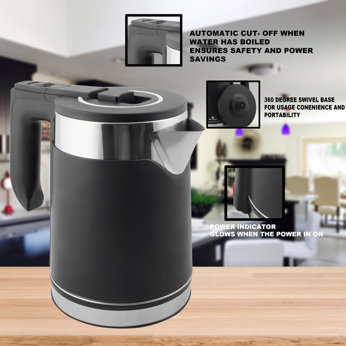 Royalry 1.8L Electric Kettle – Compact, Fast Boil with Auto Shut-Off
