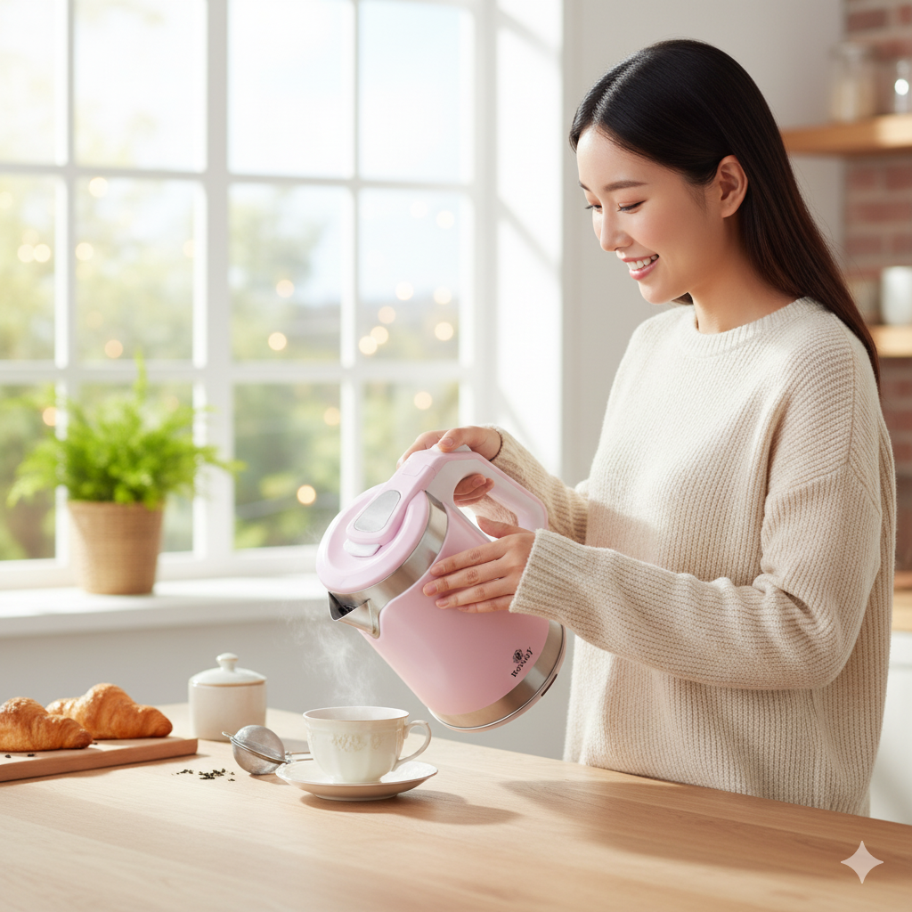Royalry 1.8L Pink Electric Kettle — Auto Shut-Off, Fast Boil & Elegant Design
