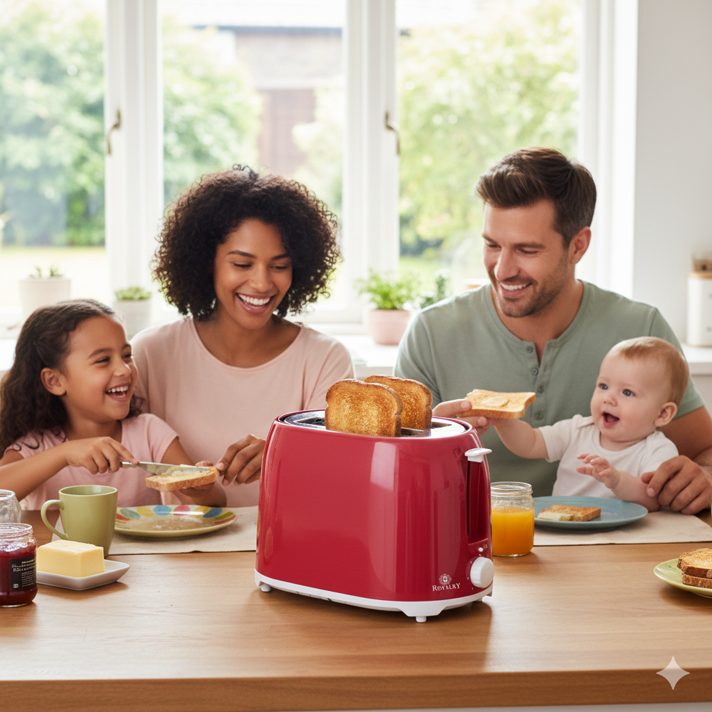 Royalry 2-Slice Pop-Up Toaster Pink — Adjustable Browning, Automatic Pop-Up & Compact Design