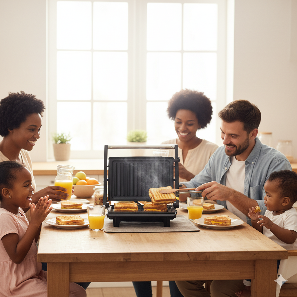 Royalry Stainless Steel Hand Press Grill & Sandwich Maker — Compact Design, Non-Stick Plates, Powerful Heating for Crispy Grills & Perfect Toasts