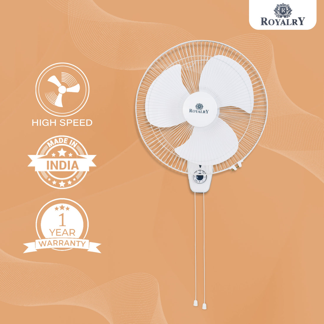 16 Inch High-Speed Wall Fan with Double Dori Pull Cords for Speed & Oscillation Control – Powerful Airflow for Large Rooms